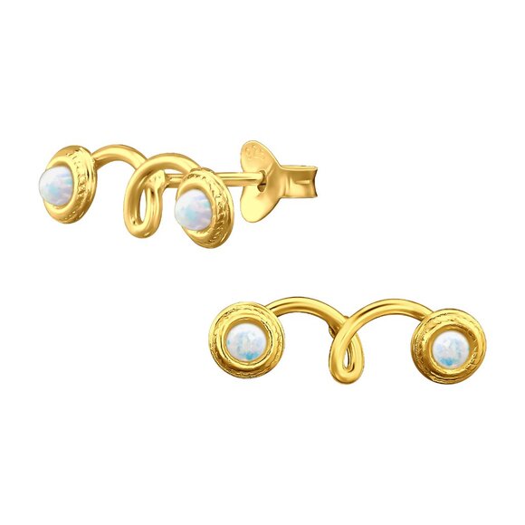 14k Gold Vermeil Opal Stud Earrings - Picture 1 of 13